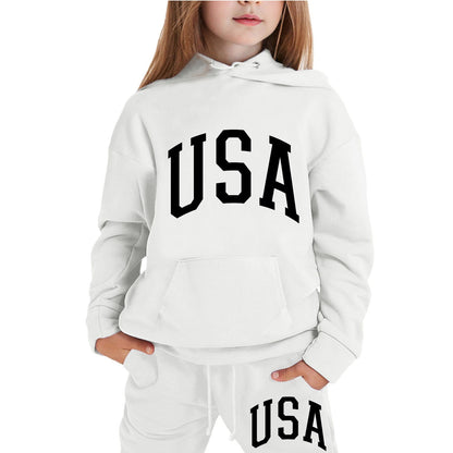 Girl Hooded Sweatshirt Set Letter Printed Long-Sleeve Girls' Active Sw