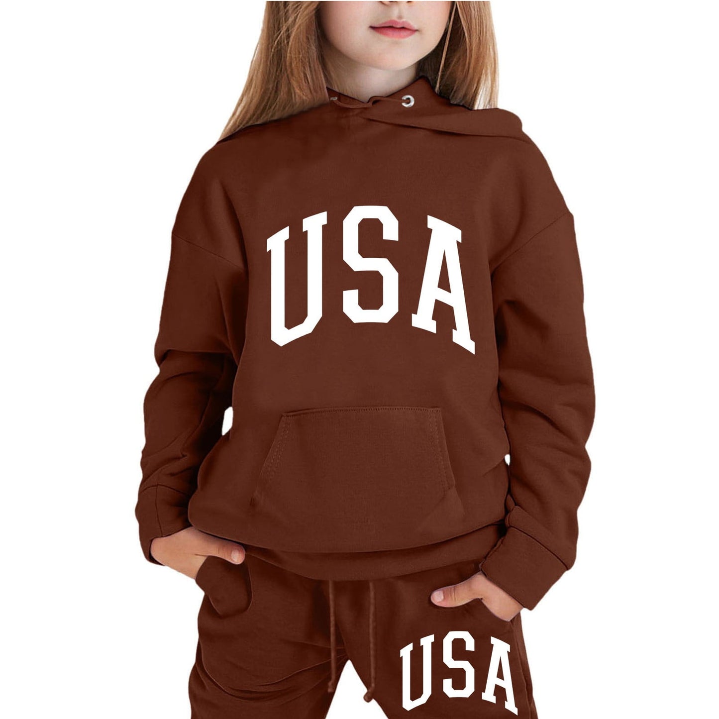 Girl Hooded Sweatshirt Set Letter Printed Long-Sleeve Girls' Active Sw