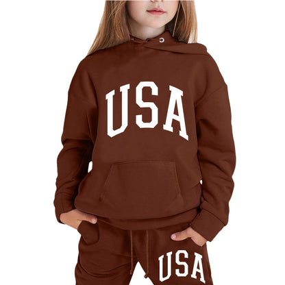 Girl Hooded Sweatshirt Set Letter Printed Long-Sleeve Girls' Active Sw