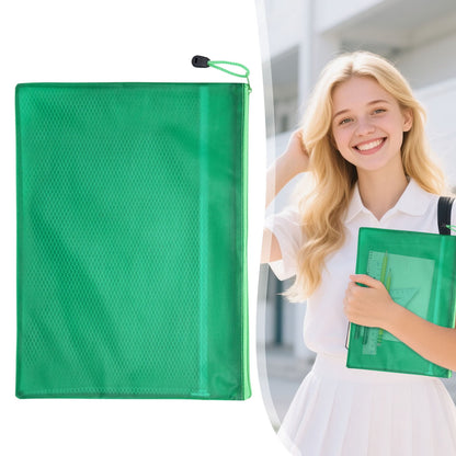 Blue A4 Mesh Zipper File Bags, Waterproof Document Organizer Pouch for