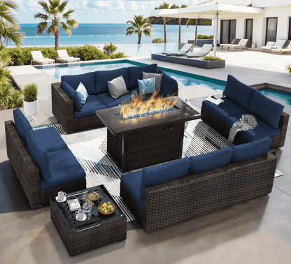Grezone Outdoor Garden 12 Piece Patio Furniture with 43" 55000BTU Gas