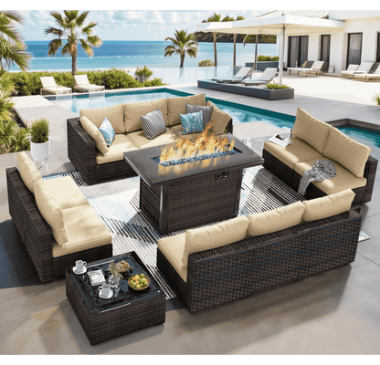 Grezone Outdoor Garden 12 Piece Patio Furniture with 43" 55000BTU Gas