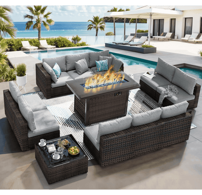 Grezone Outdoor Garden 12 Piece Patio Furniture with 43" 55000BTU Gas