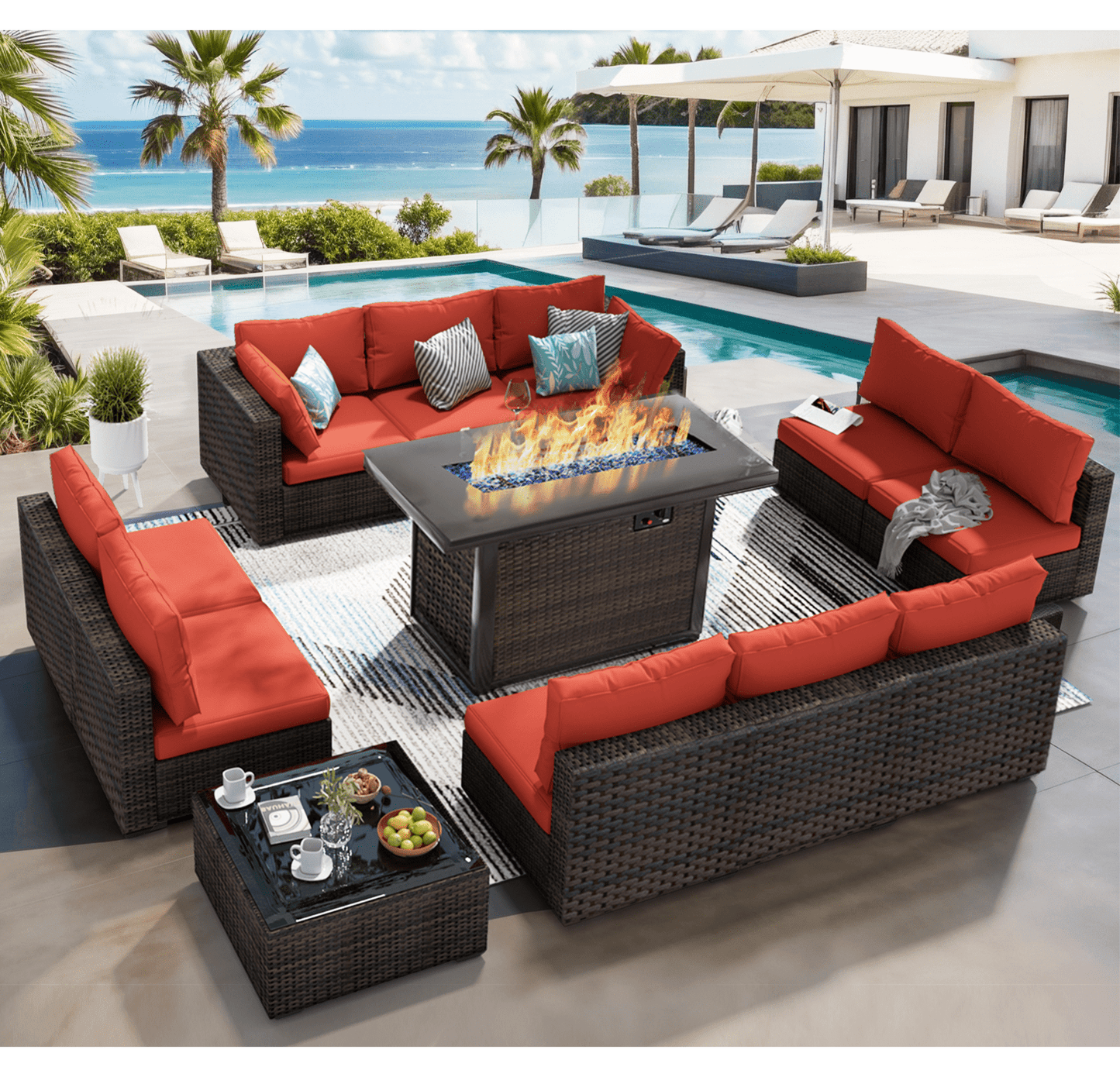 Grezone Outdoor Garden 12 Piece Patio Furniture with 43" 55000BTU Gas