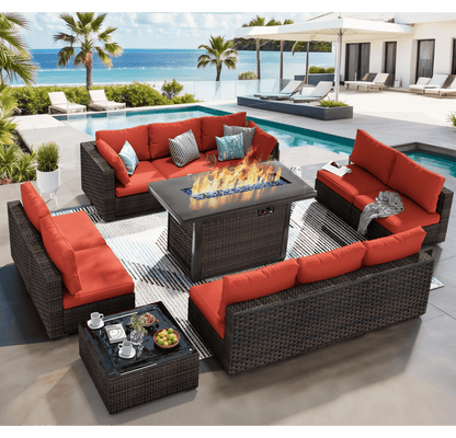 Grezone Outdoor Garden 12 Piece Patio Furniture with 43" 55000BTU Gas