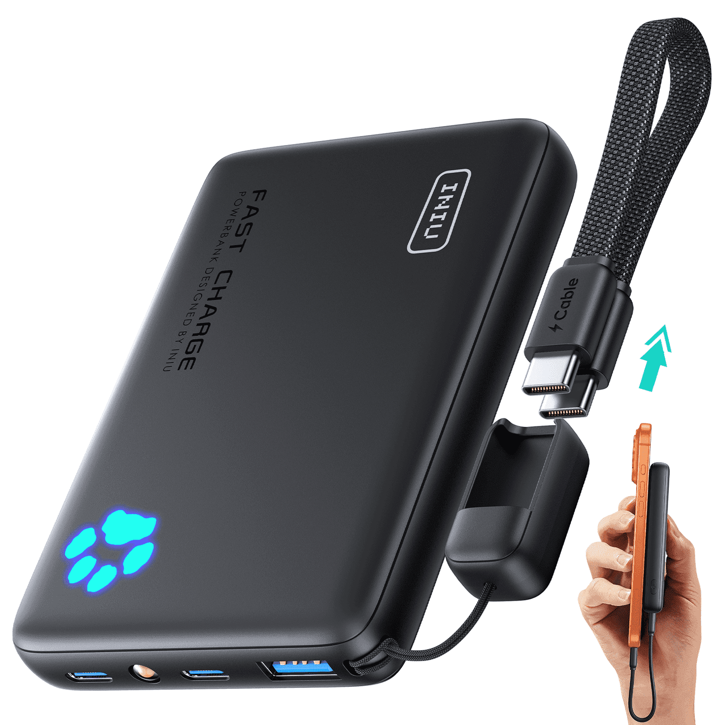 INIU PowerPaw 10K Power Bank, Slimmest 10,000mAh PD 22.5W Fast Chargin