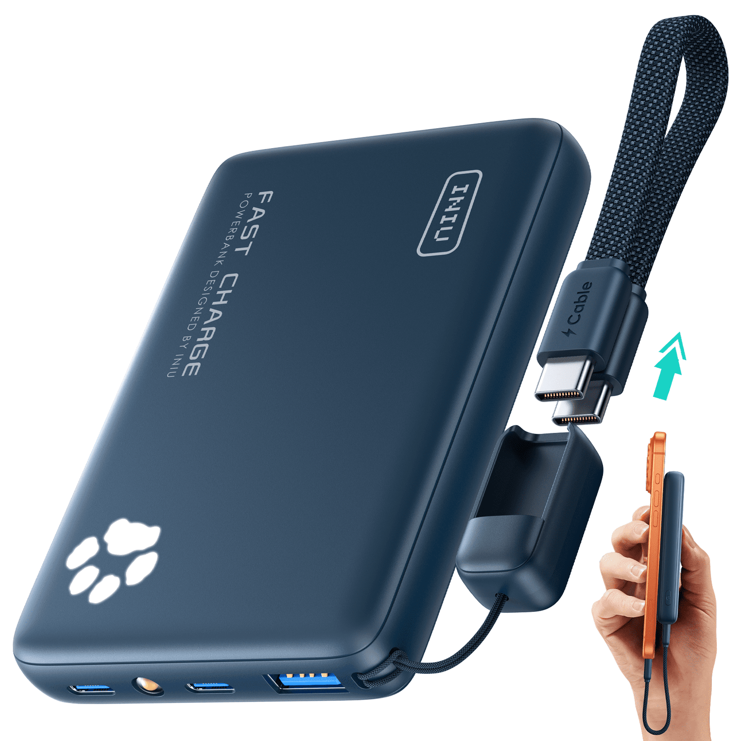 INIU PowerPaw 10K Power Bank, Slimmest 10,000mAh PD 22.5W Fast Chargin