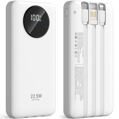 JIUMESS 10000mAh Power Bank with Cables 22.5W Fast Portable Charger Co