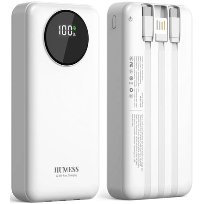 JIUMESS 10000mAh Power Bank with Cables 22.5W Fast Portable Charger Co