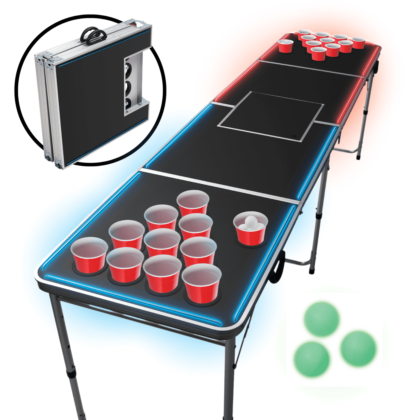 MinnARK Sports LED Portable Pong Table, Folding Party Game Set for Tai