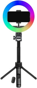 onn LED RGB Ring Light with Tripod Stand, Adjustable Height, Phone Hol