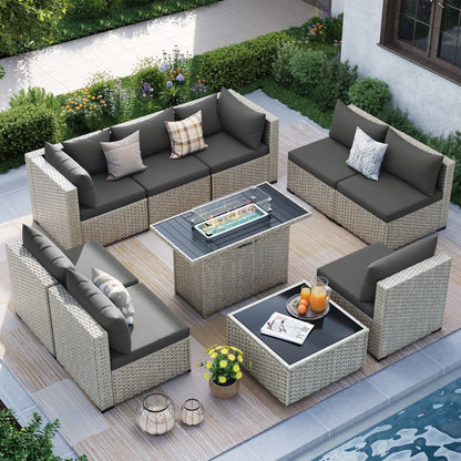 MRUAKA Outdoor Patio Furniture Set, 7-Piece Modular Sectional Sofa Wit