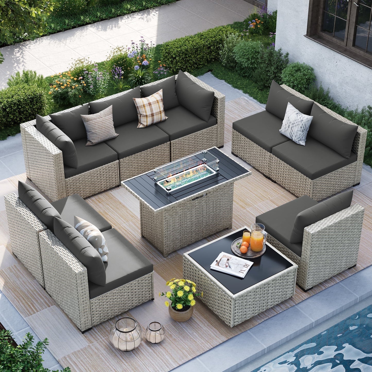 MRUAKA Outdoor Patio Furniture Set, 7-Piece Modular Sectional Sofa Wit