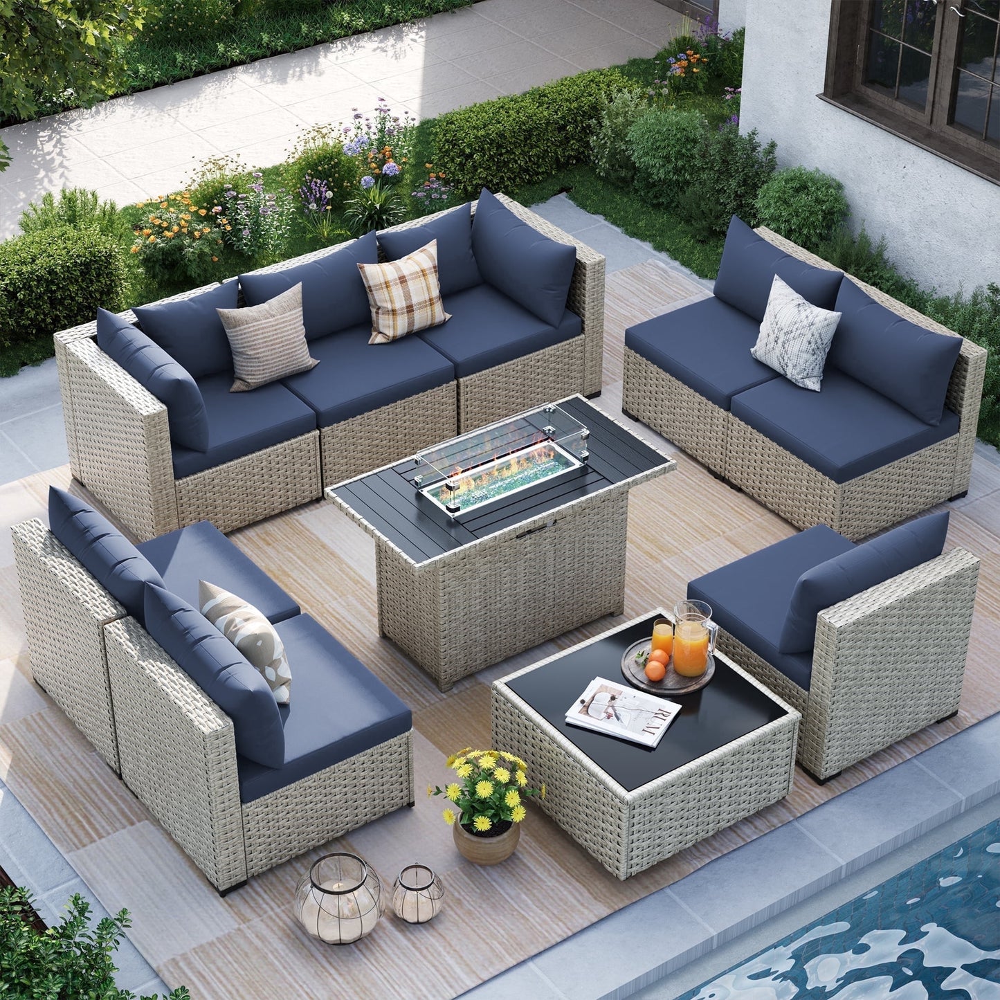 MRUAKA Outdoor Patio Furniture Set, 7-Piece Modular Sectional Sofa Wit