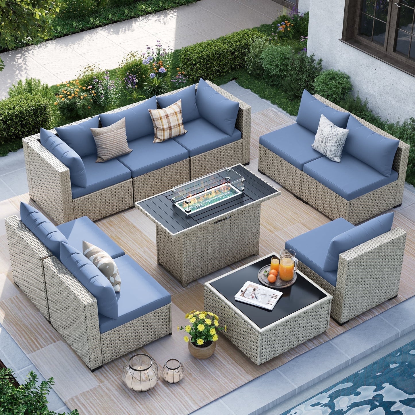 MRUAKA Outdoor Patio Furniture Set, 7-Piece Modular Sectional Sofa Wit