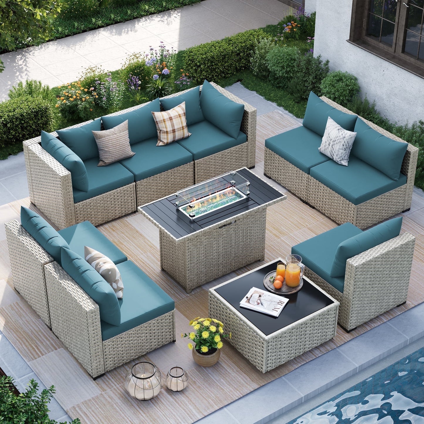 MRUAKA Outdoor Patio Furniture Set, 7-Piece Modular Sectional Sofa Wit