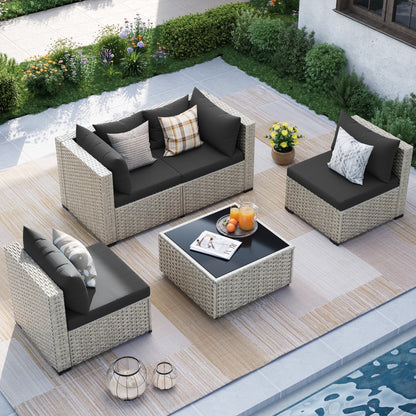 MRUAKA Outdoor Patio Furniture Set, 7-Piece Modular Sectional Sofa Wit