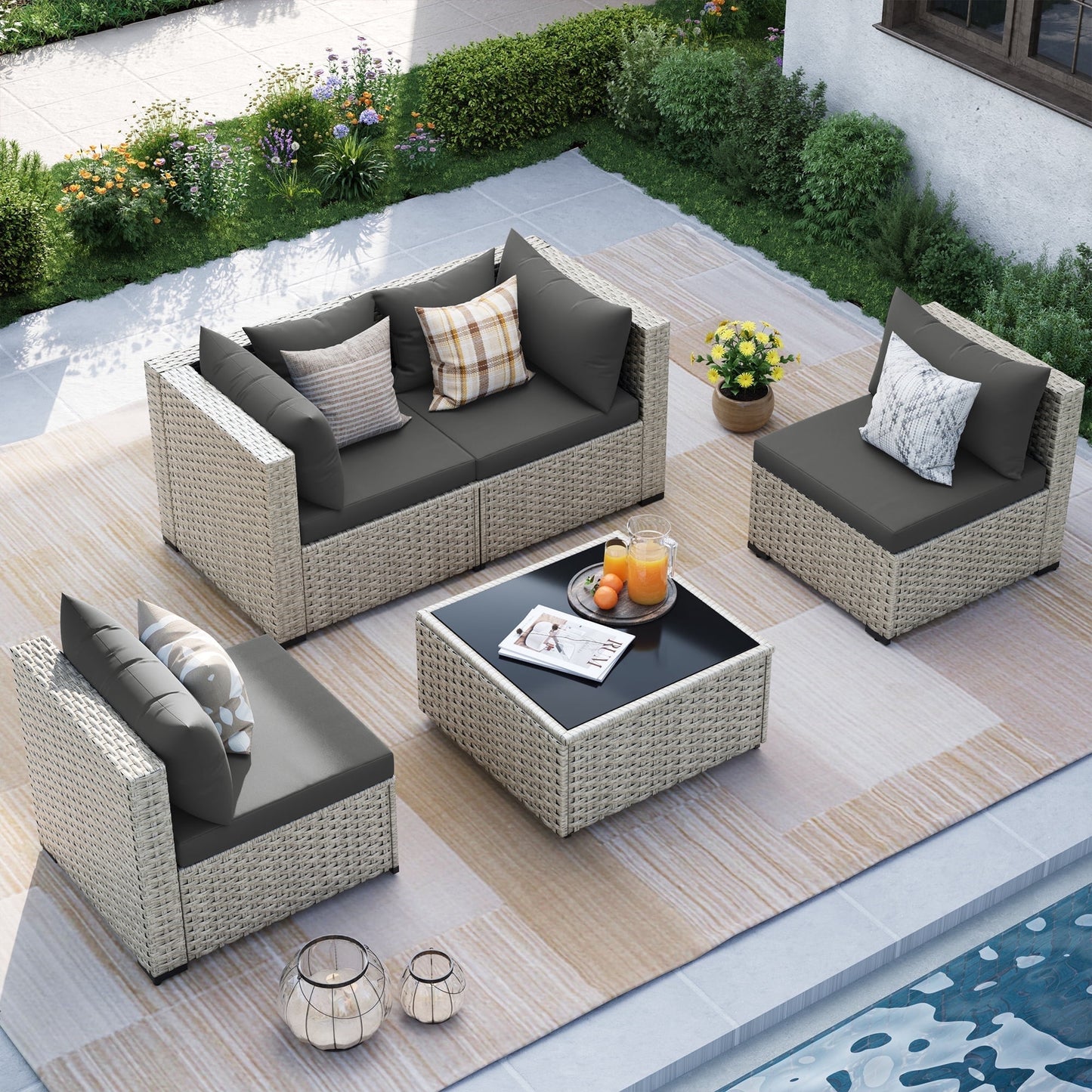 MRUAKA Outdoor Patio Furniture Set, 7-Piece Modular Sectional Sofa Wit