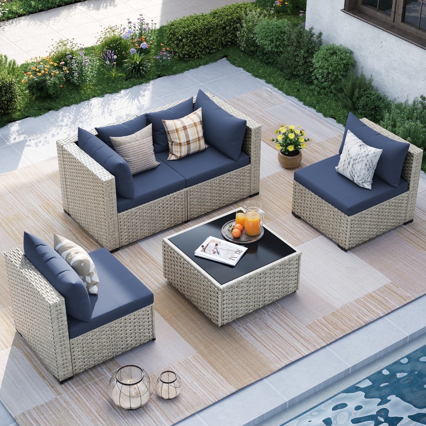 MRUAKA Outdoor Patio Furniture Set, 7-Piece Modular Sectional Sofa Wit