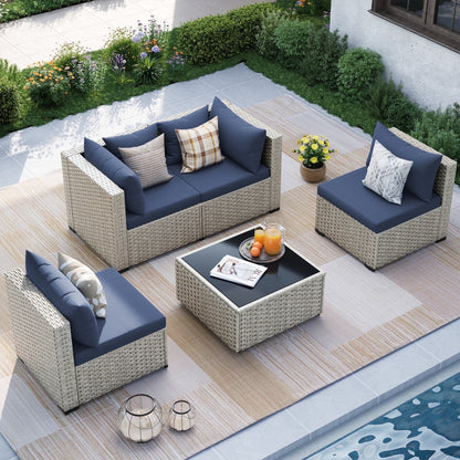 MRUAKA Outdoor Patio Furniture Set, 7-Piece Modular Sectional Sofa Wit