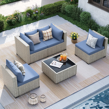 MRUAKA Outdoor Patio Furniture Set, 7-Piece Modular Sectional Sofa Wit
