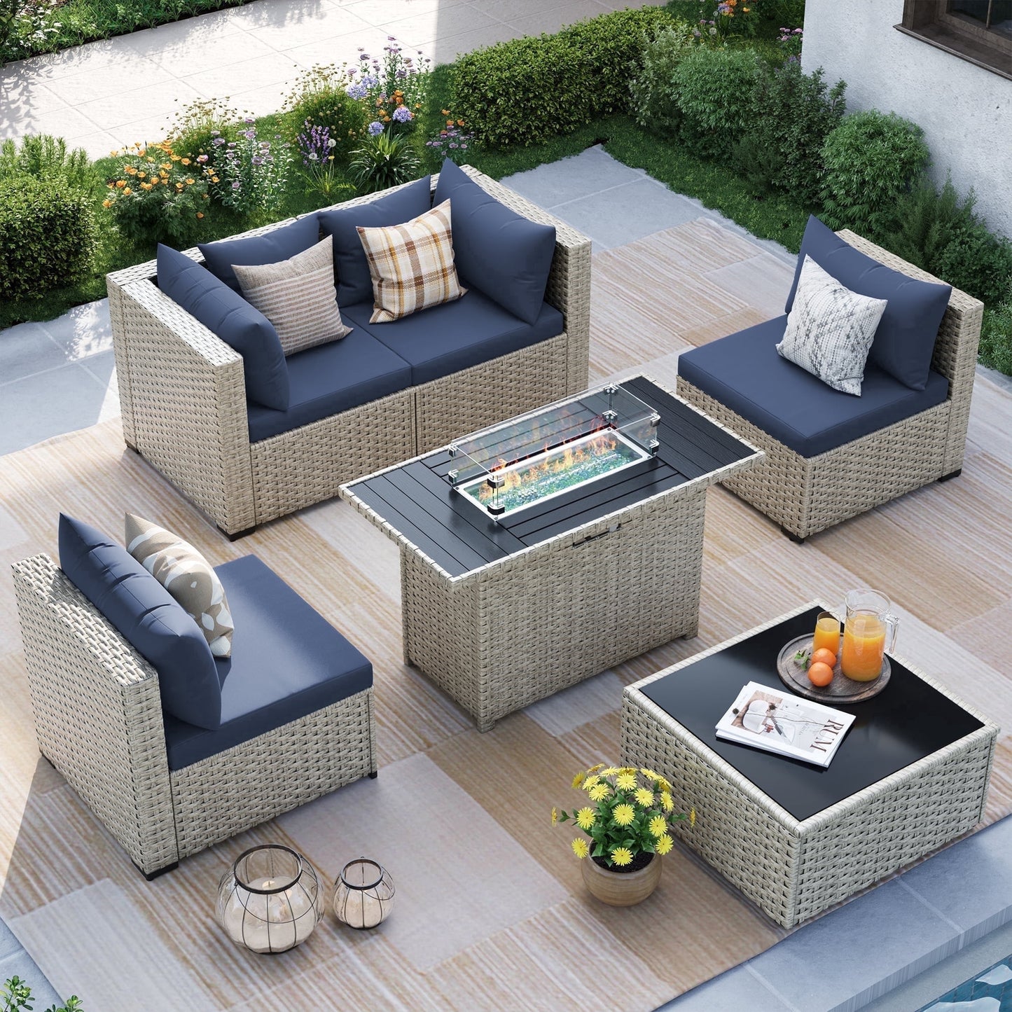 MRUAKA Outdoor Patio Furniture Set, 7-Piece Modular Sectional Sofa Wit