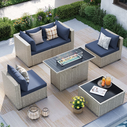 MRUAKA Outdoor Patio Furniture Set, 7-Piece Modular Sectional Sofa Wit