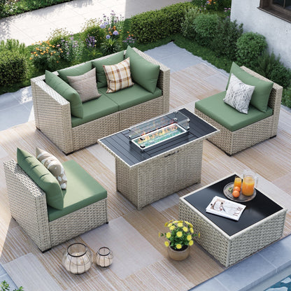 MRUAKA Outdoor Patio Furniture Set, 7-Piece Modular Sectional Sofa Wit