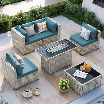 MRUAKA Outdoor Patio Furniture Set, 7-Piece Modular Sectional Sofa Wit