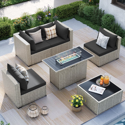 MRUAKA Outdoor Patio Furniture Set, 7-Piece Modular Sectional Sofa Wit