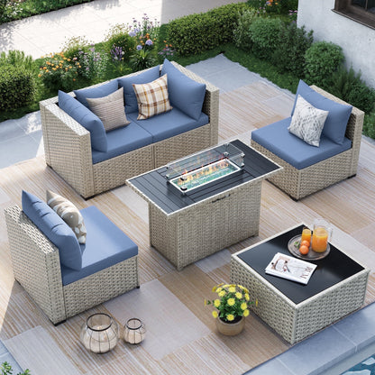 MRUAKA Outdoor Patio Furniture Set, 7-Piece Modular Sectional Sofa Wit
