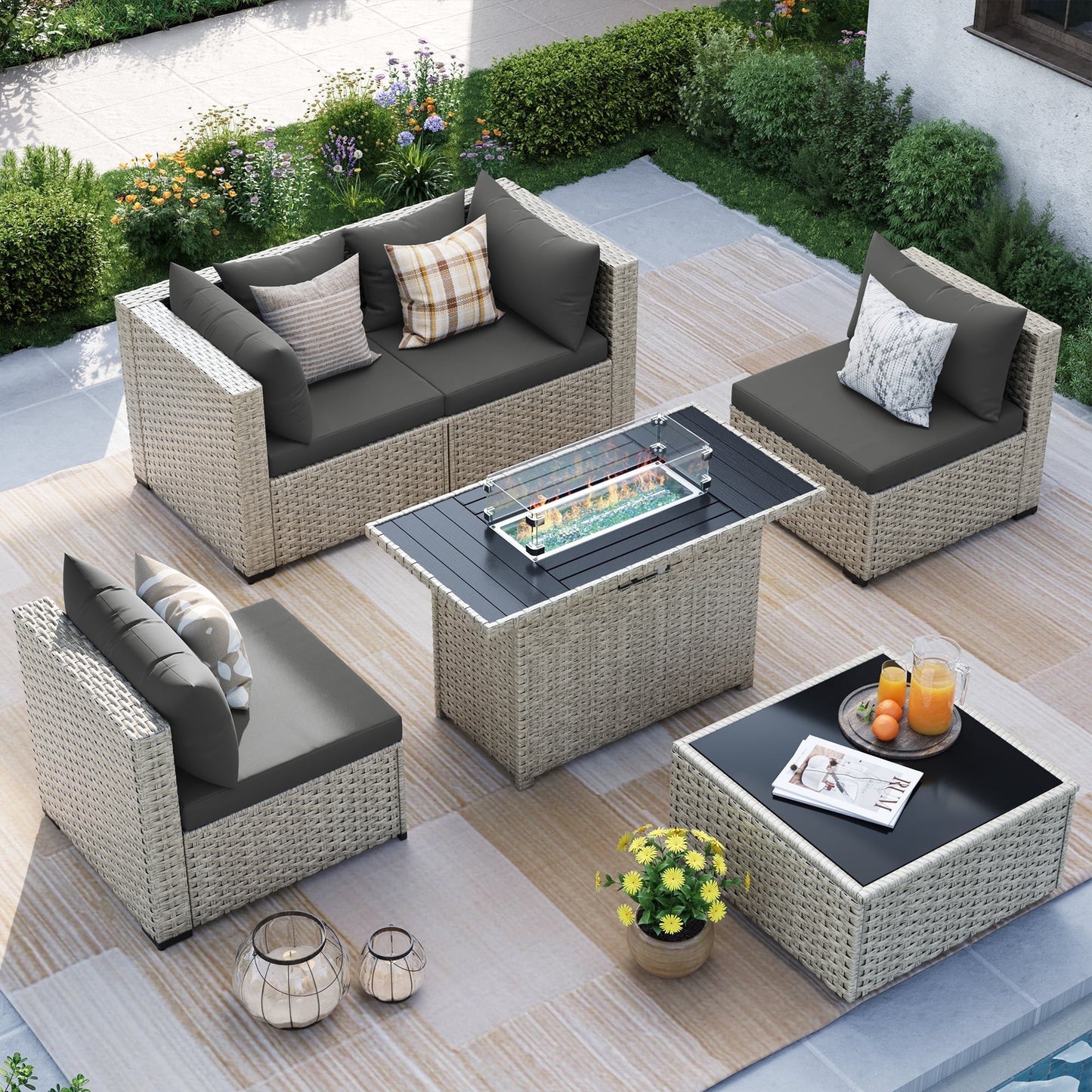 MRUAKA Outdoor Patio Furniture Set, 7-Piece Modular Sectional Sofa Wit