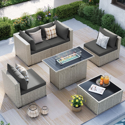 MRUAKA Outdoor Patio Furniture Set, 7-Piece Modular Sectional Sofa Wit