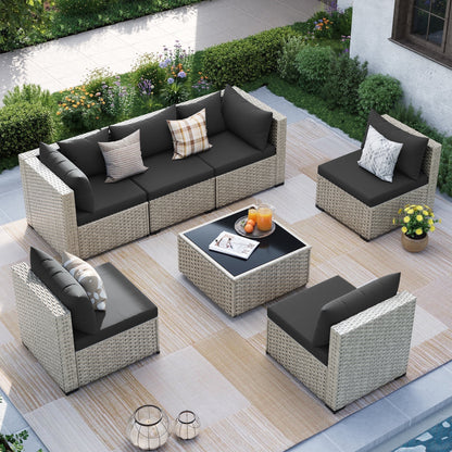 MRUAKA Outdoor Patio Furniture Set, 7-Piece Modular Sectional Sofa Wit