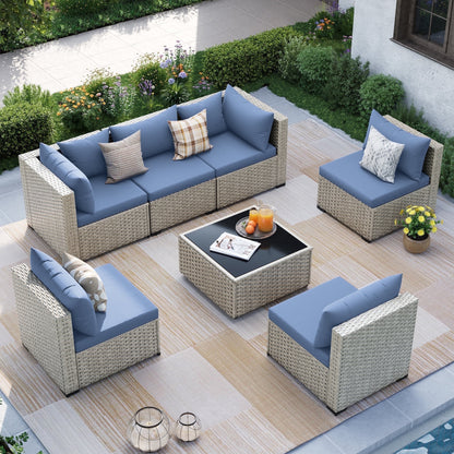 MRUAKA Outdoor Patio Furniture Set, 7-Piece Modular Sectional Sofa Wit