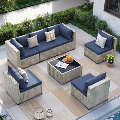 MRUAKA Outdoor Patio Furniture Set, 7-Piece Modular Sectional Sofa Wit
