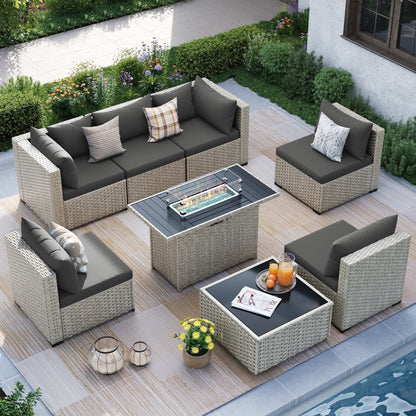 MRUAKA Outdoor Patio Furniture Set, 7-Piece Modular Sectional Sofa Wit