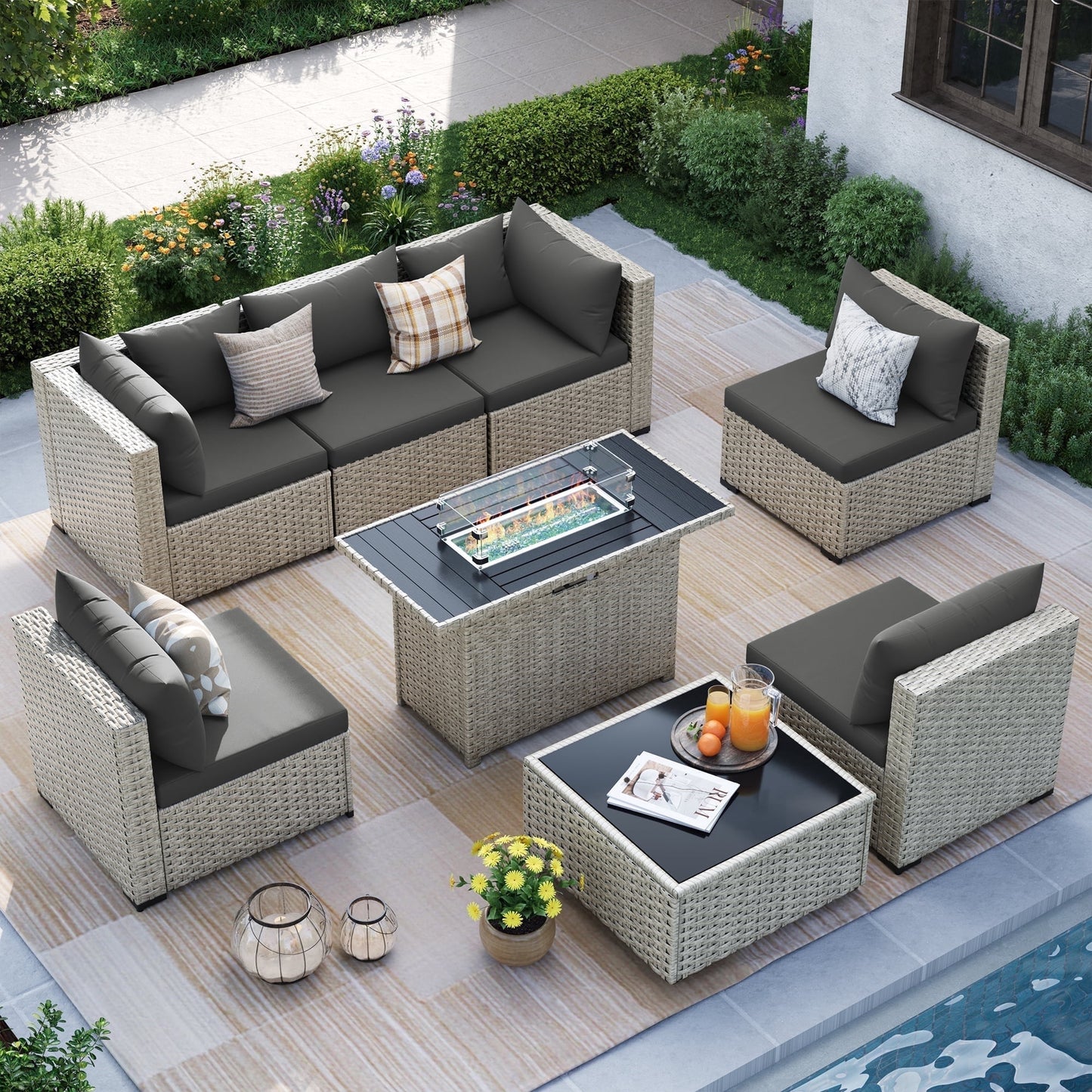 MRUAKA Outdoor Patio Furniture Set, 7-Piece Modular Sectional Sofa Wit