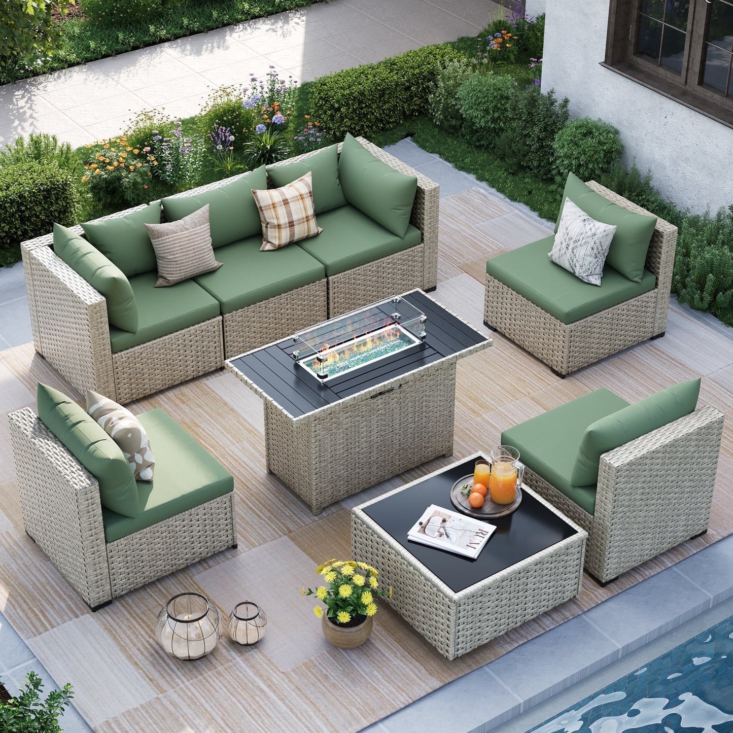 MRUAKA Outdoor Patio Furniture Set, 7-Piece Modular Sectional Sofa Wit
