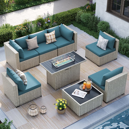 MRUAKA Outdoor Patio Furniture Set, 7-Piece Modular Sectional Sofa Wit