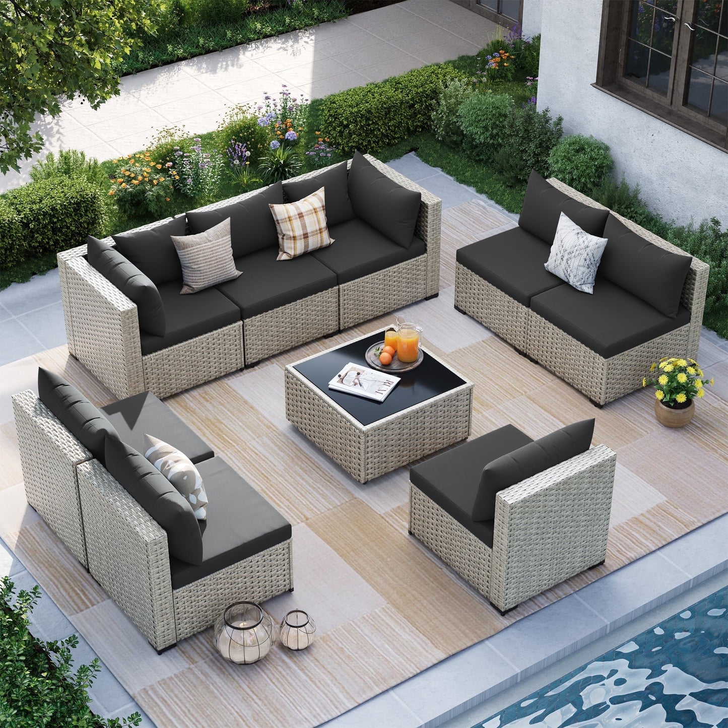 MRUAKA Outdoor Patio Furniture Set, 7-Piece Modular Sectional Sofa Wit