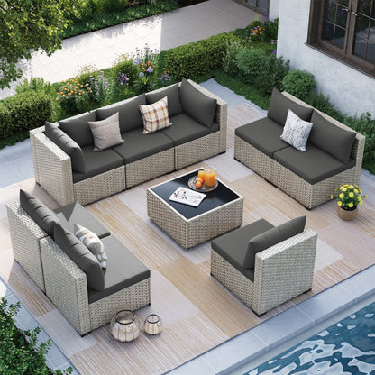 MRUAKA Outdoor Patio Furniture Set, 7-Piece Modular Sectional Sofa Wit