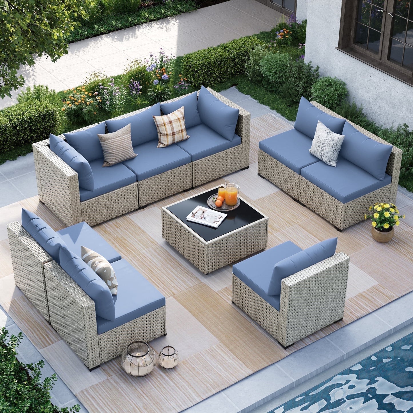 MRUAKA Outdoor Patio Furniture Set, 7-Piece Modular Sectional Sofa Wit