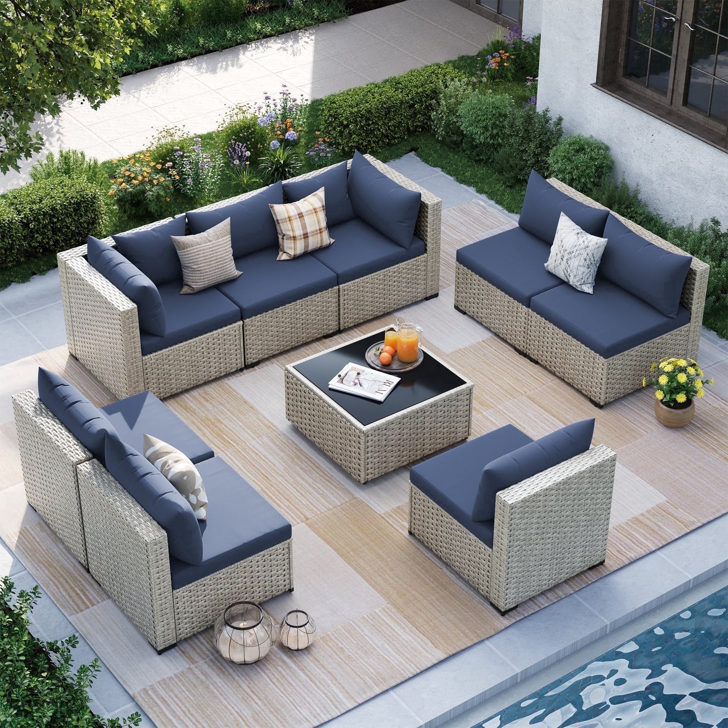 MRUAKA Outdoor Patio Furniture Set, 7-Piece Modular Sectional Sofa Wit