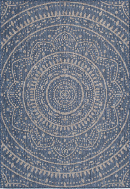 Mainstays Global Medallion Blue Polypropylene Outdoor Area Rug, 6'6"x9
