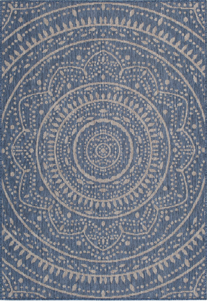 Mainstays Global Medallion Blue Polypropylene Outdoor Area Rug, 6'6"x9