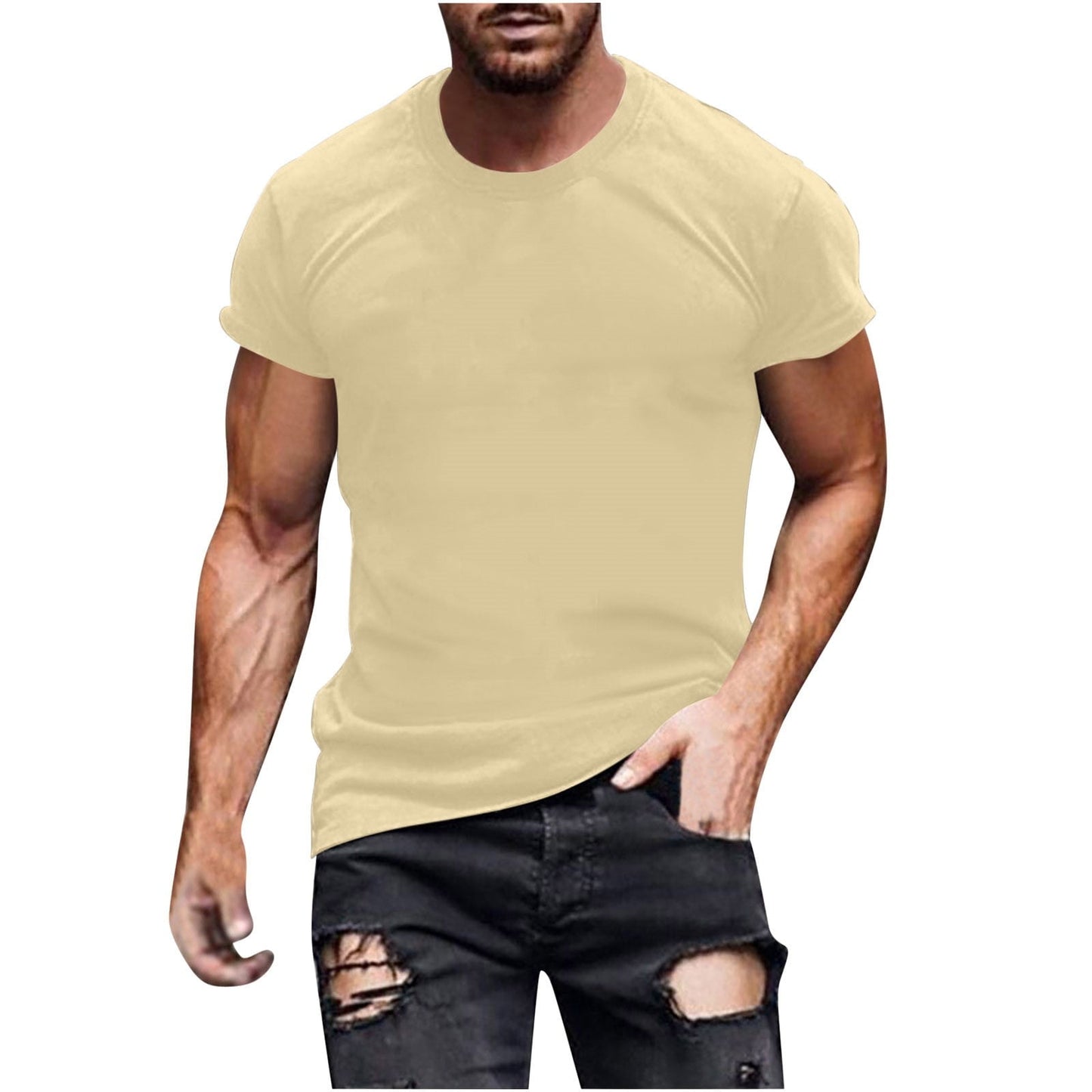 Summer Tops for Men Men's Round Neck Short Sleeved Short Sleeved Round