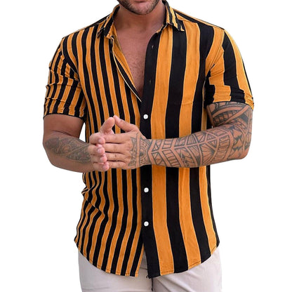 Mens Shirts Short Sleeve Printed Fashion Mens formal Shirts,Yellow,M