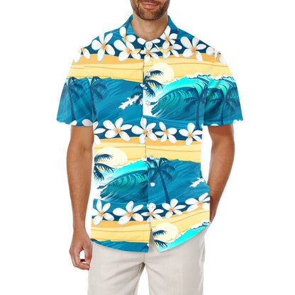 T Shirts for Men Printed Turn Down Short Sleeve Mens New Clothing,Blue
