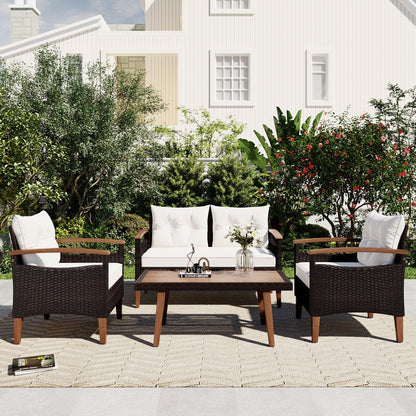 Patio Sofa Set, 4 Pieces Outdoor Sectional Furniture, All-Weather PE R